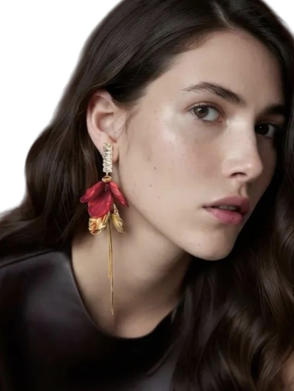 New! Red & Gold Floral Tassel Drop Statement Earrings #1085